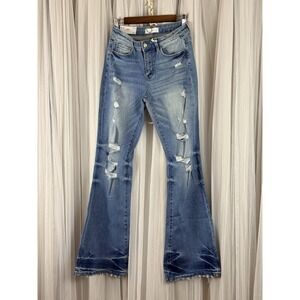 VERVET ALISON Mid Rise Flare Distressed Jeans Light Wash Size 28